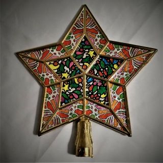 Vintage Star Tree Topper Made To Look Like Stained Glass Plastic Mid Century