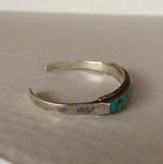 Vintage Navajo Turquoise Inlay Sterling Silver Cuff Bracelet 3
