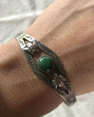 Vintage Navajo Silver Green Turquoise Cuff Bracelet Fred Harvey Era