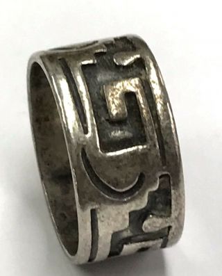 Vintage Oxidized Taxo Mexico Sterling Silver 925 Aztec Design Wide Band Ring