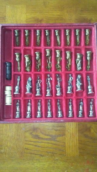 VINTAGE MADE IN ITALY CHESS SET.  VERY HEAVEY DETAILED SCULPTURES.  BACKGAMMON 2