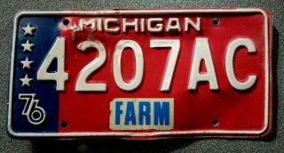 Vintage 1976 Farm Michigan Bi - Centennial License Plate 4207ac Red White & Blue