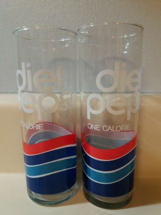 Vintage Diet Pepsi One Calorie Clear Tall Slendor Drinking Glasses Set Of 2