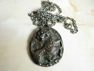 Vintage Silver Tone Dragon Pendant Necklace Unknown Signature
