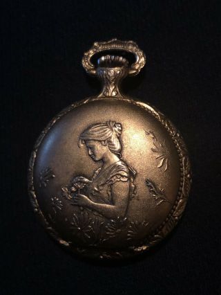 Vintage Brass Women Pocket Watch Chateau Antimagnetic Swiss Engraved Wind Up