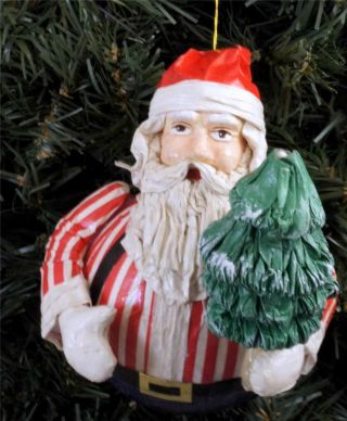 Vintage Santa With Tree Paper Mache Christmas Ornament Celebrations By Silvestri