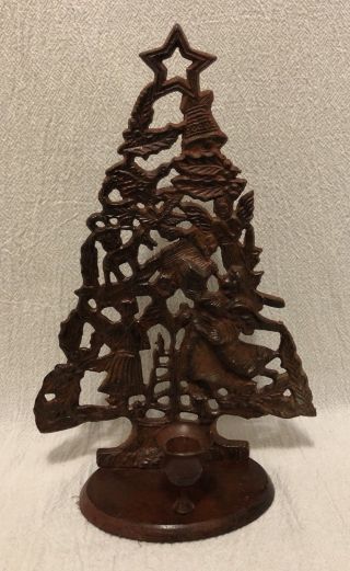 12 " Vintage Cast Iron Metal Christmas Tree Votive Candle Holder Made In India
