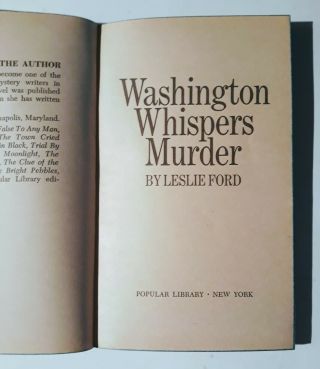 ☆ Vintage WASHINGTON WHISPERS MURDER MYSTERY PAPERBACK LESLIE FORD POLITICS 2