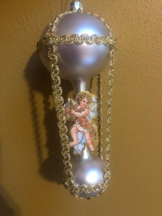 Vtg Victorian Glass Xmas Ornament Hot Air Balloon Wire Wrapped Angel