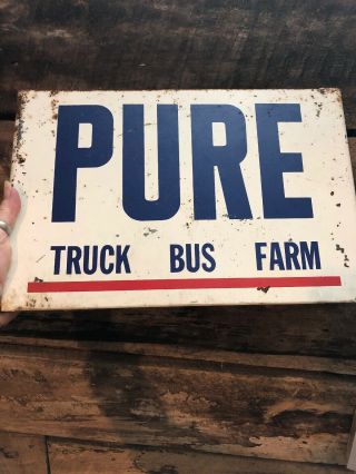 Vintage Pure Gas Station Oil Company Parking Sign Trucks Bus Farm Metal