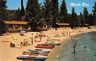 Meeks Bay Sunbathers,  Kayaks Lake Tahoe California 1967 Vintage Postcard