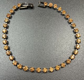 Vintage Bracelet 7” Dark Metal Orange Faceted Crystal Rhinestones