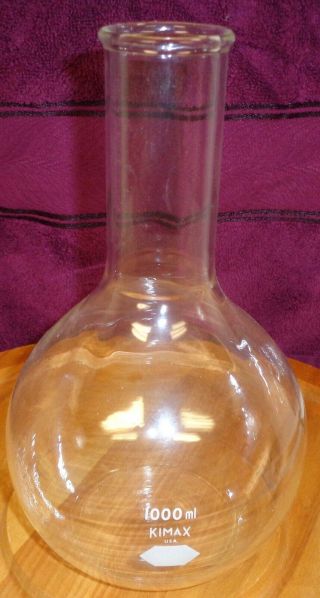 Vintage Kimax 1000 Ml Round Bottom Glass Flask Vgc