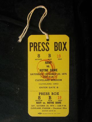Vintage October 30,  1976 Navy Vs Notre Dame Football Press Box Pass
