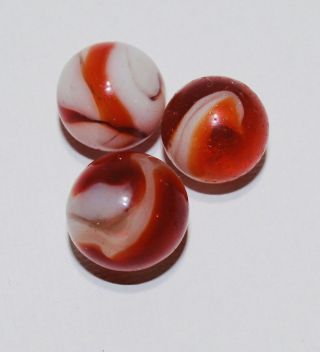 Vintage Akro Agate Silver Oxblood Marbles 5/8” In Size