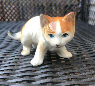 Vintage Ceramic Porcelain Calico Cat Kitten Small Statue Figurine