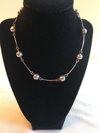 Vintage Sterling Silver Bar Chain Bead Link Artisan Modernist Necklace Toggle