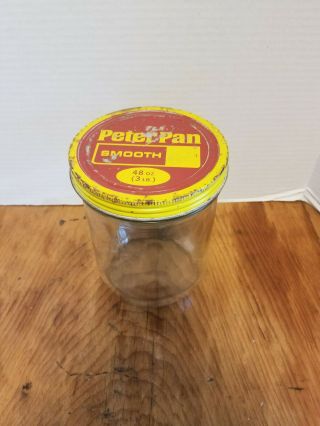 Vintage Glass PETER PAN Peanut Butter Jar Metal Lid 3 LB.  Large BALL B11 2