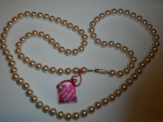 Hobe Vintage 8mm Cream Majorca Pearl 32.  5 " Necklace Knotted Label