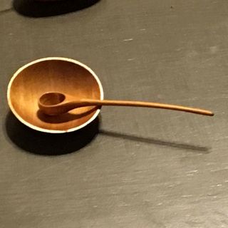 Dollhouse Miniature Wooden Bowl Spoon Signed Artist Sir Thomas Thumb Vintag 1:12
