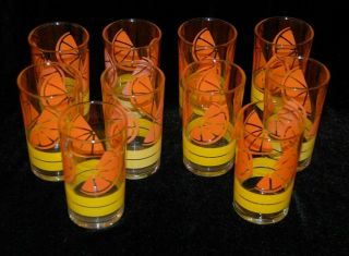 Vintage Libbey Orange Slice With Yellow Stripes Juice Glasses - Set Of 10