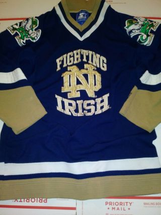 Vintage Vtg Notre Dame Starter Hockey Jersey Mens M Medium