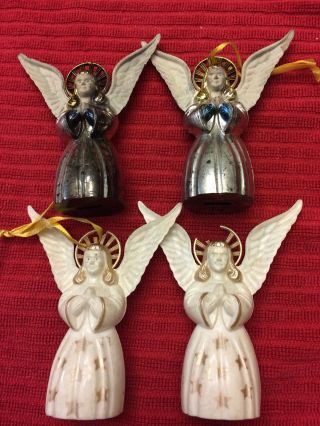 4 Vintage Bradford Angel Christmas Ornaments Hard Plastic