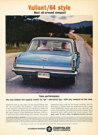 1964 Plymouth Valiant Style Advertisement Print Art Car Ad J943
