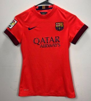 Nike Fc Barcelona Lionel Messi 2014 Orange Short Sleeve Soccer Jersey Xs Wmns