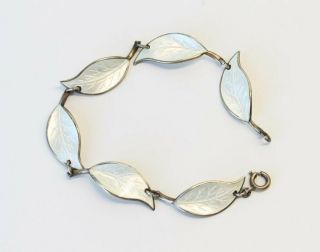 Vintage David Andersen/willy Winnaess Sterling Silver White Enamel Leaf Bracelet