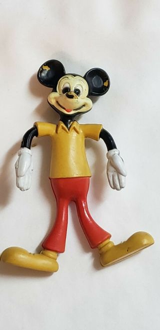 Vintage Walt Disney Productions Mickey Mouse Rubber Figure Doll Toy 5 " Pose - Able