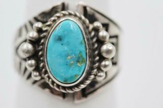 Navajo Vintage Signed Sterling Silver Turquoise Cut Out Design Size 6.  5 Ring