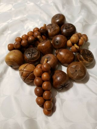Vintage Carved Wooden Fruit And Nuts