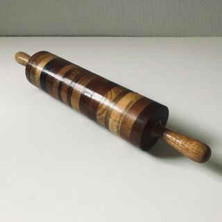 Large Vintage Handmade Wooden Rolling Pin Christmas Dough Roller Cookies Baking