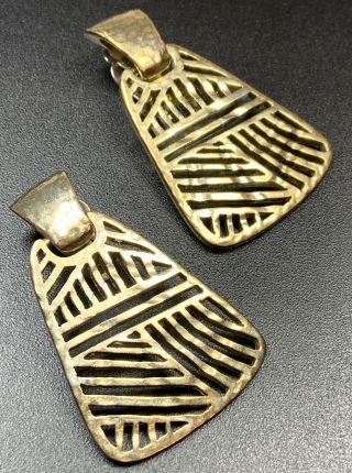 Vintage Clip Earrings Huge Heavy Gold Tone 2” Dangles