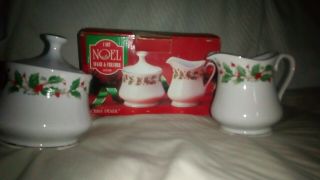 Vintage Noel Christmas Holiday Fine China Pearl Gold Rim Creamer & Sugar Set