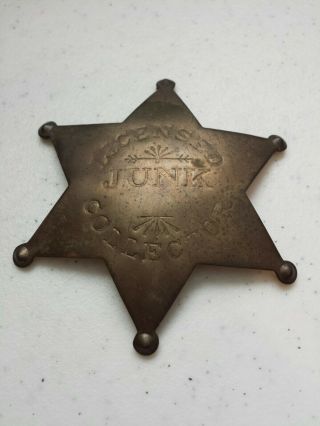 Vintage Licensed Junk Dealer Badge Six Point Star Brass Junk Collector Pin