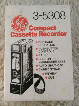 Vintage Ge General Electric Compact Cassette Tape Recorder 3 - 5308 Iob