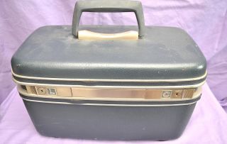 Vintage Samsonite Silhouette Blue Train Case Suitcase Luggage Make Up Case