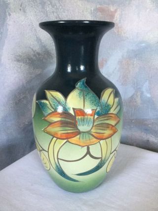 Vintage Hand Painted Floral Art Pottery Vase - 8 1/4” Tall