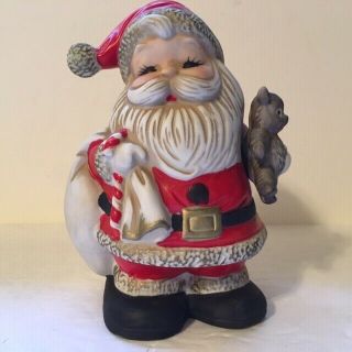 Vtg Homco Ceramic Christmas Santa Claus W/ Teddy Bear Coin Piggy Bank 5610