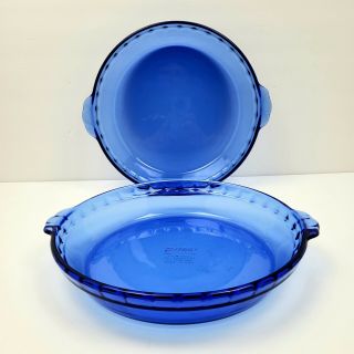 Vintage Pyrex Fluted Blue Pie Plates Set Of 2