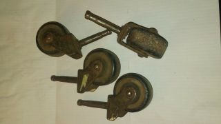 Set Of 4 Vintage Casters - - Wheels Metal Old
