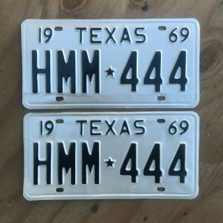1969 Texas License Plate Pair Hmm 444 Yom Dmv Clear Ford Mustang Chevy Camaro
