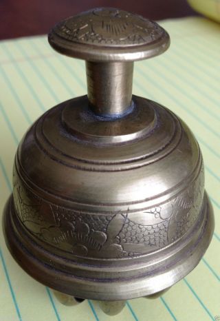 Brass Etched Engraved Elephant Claw Bell India Vintage