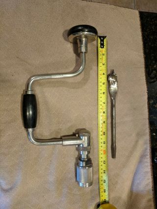 Vintage Stanley 2101a - 10 In.  Brace Hand Drill Bell System B W/ Worth Auger Bit