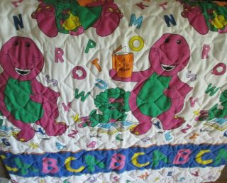 Vintage 1993 Lyons Group Barney Dino Baby Bop Abc Quilted Blanket Toddler Bed