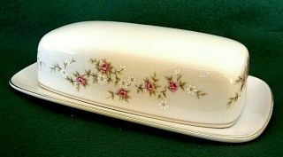 Vintage Fine China Covered Butter Dish Rosette Pink & White Flowers,  Cond.