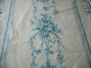 Vintage French Romantic Roses Garland Cotton Fabric Blue White