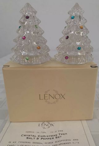 Lenox Crystal Christmas Tree Salt & Pepper Shaker Set Rhinestone Gems Vintage